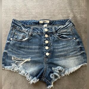 Refuge button front denim distressed jean shorts with stretch size 2